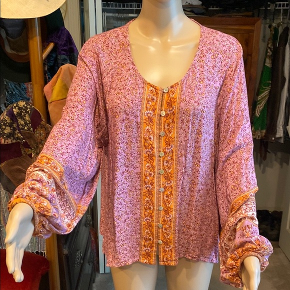Arnhem Pink and Orange Ruffled Bell Sleeve Blouse - Picture 1 of 6